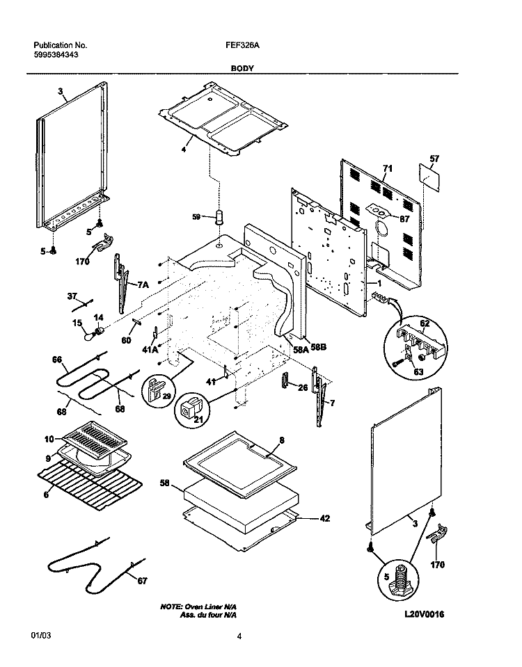 BODY Diagram and Parts List for FEF326AQE  Frigidaire Range