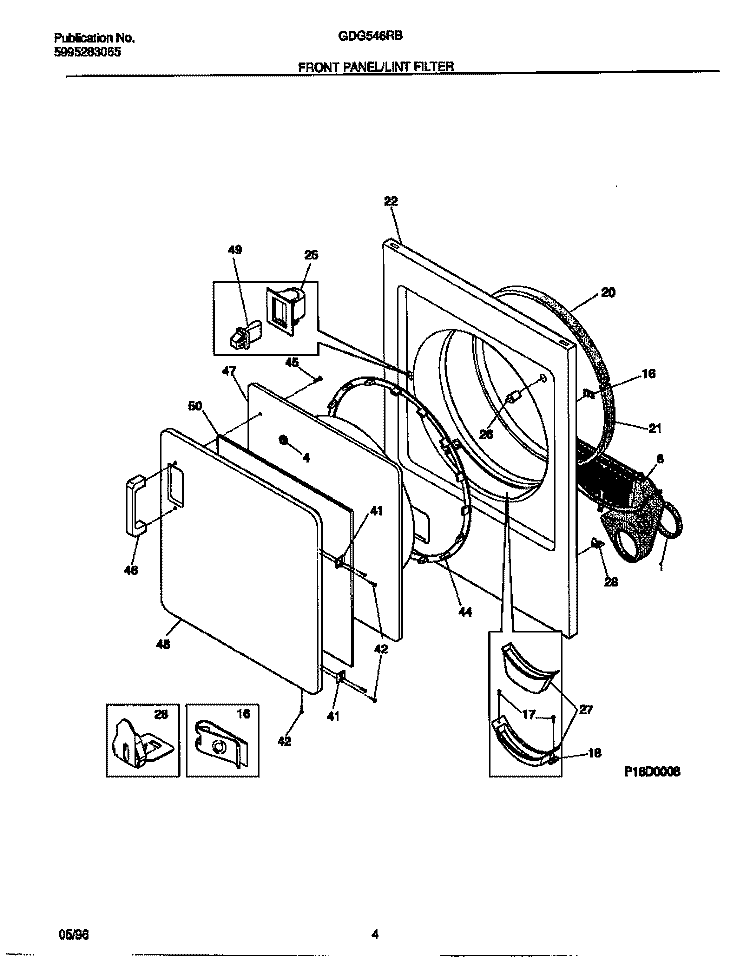 FRONT PANEL / LINT FILTER Diagram and Parts List for GDG546RBS2  Gibson Dryer