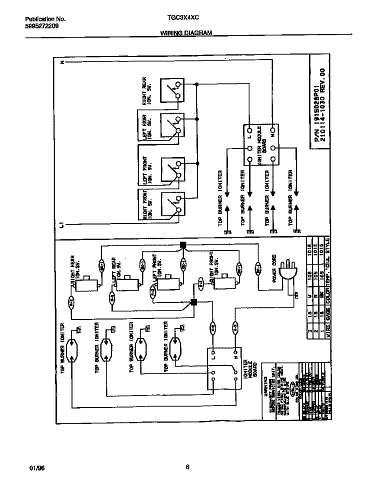 WIRING DIAGRAM Diagram and Parts List for TGC3X4XCCA  Tappan Cooktop