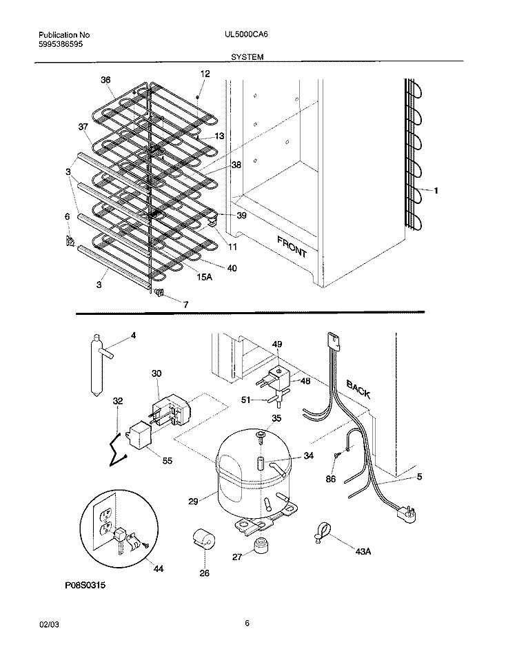 SYSTEM Diagram and Parts List for UL5000CA6  Frigidaire Freezer