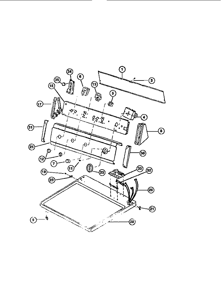 CONSOLE, CONTROLS, TOP PANEL Diagram and Parts List for FDG747RBT0  Frigidaire Dryer