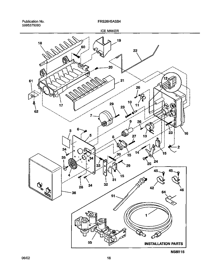 ICE MAKER Diagram and Parts List for FRS26H5ASB4  Frigidaire Refrigerator