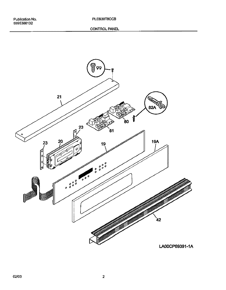 CONTROL PANEL Diagram and Parts List for PLEB30T8CCB  Frigidaire Wall Oven