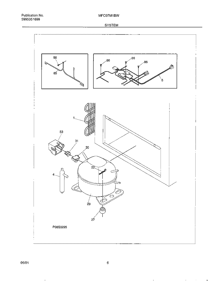 SYSTEM Diagram and Parts List for MFC07M1BW5  Frigidaire Freezer
