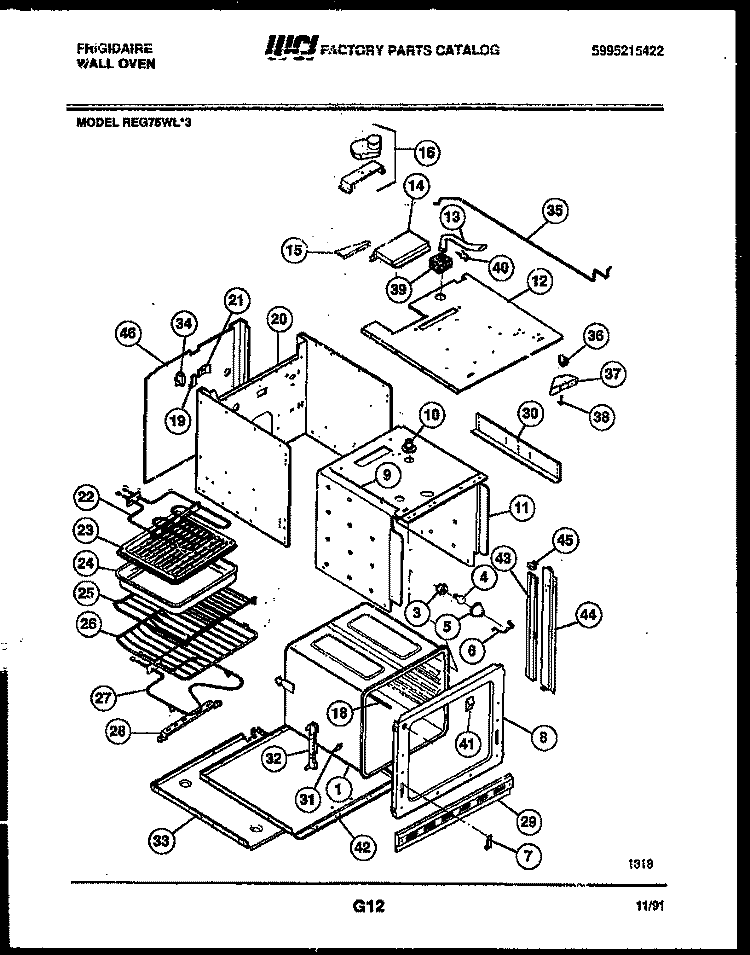 BODY PARTS Diagram and Parts List for REG75WL3  Frigidaire Wall Oven
