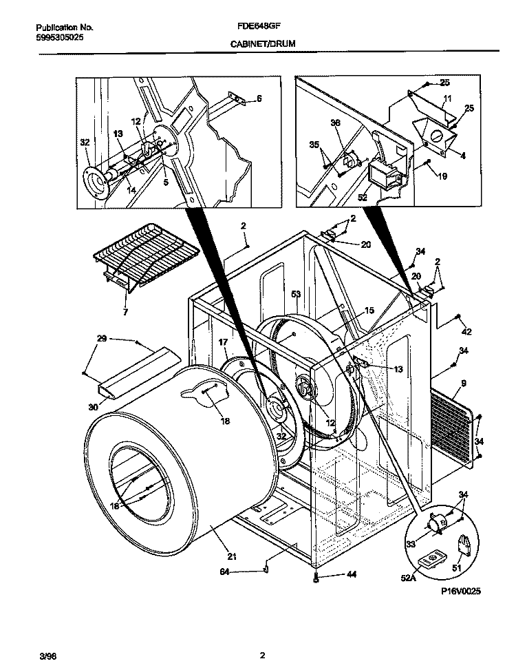 CABINET / DRUM Diagram and Parts List for FDE648GFT0  Frigidaire Dryer