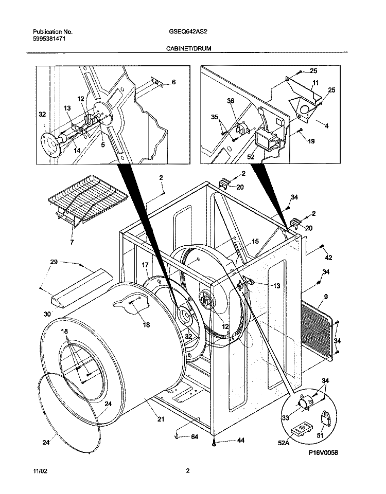 CABINET / DRUM Diagram and Parts List for GSEQ642AS2  Frigidaire Dryer