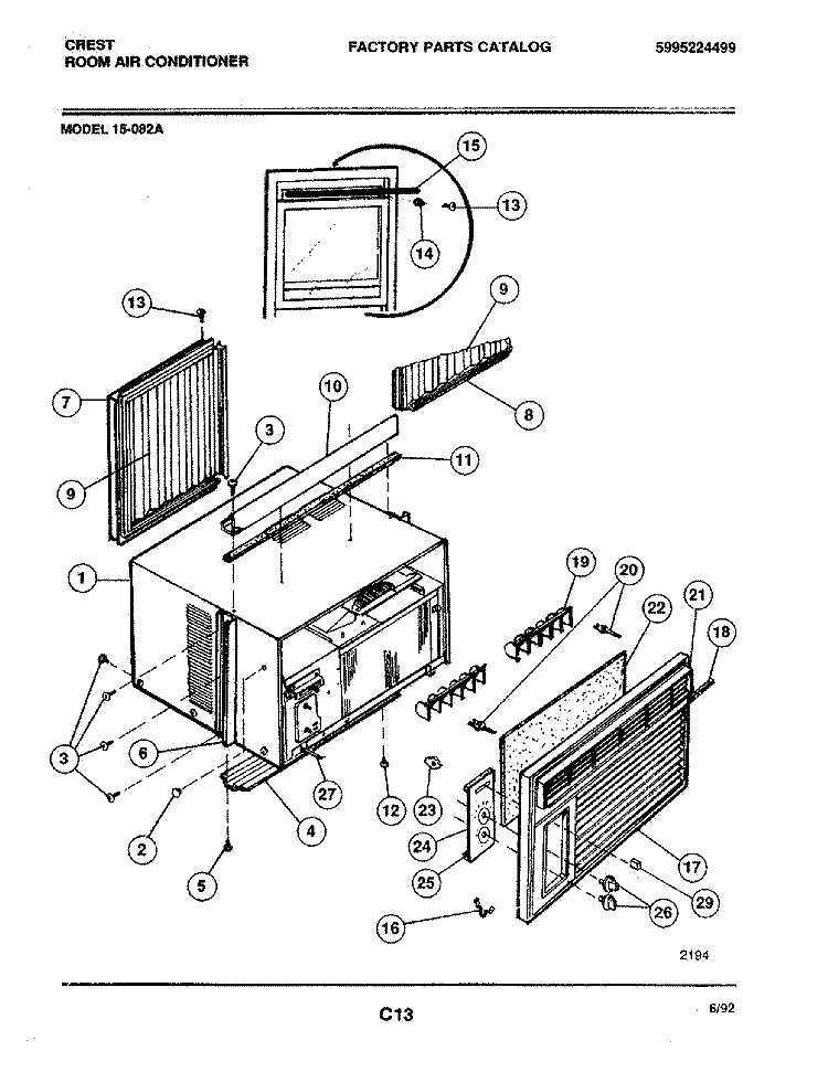 WRAPPER Diagram and Parts List for 15-082A  Frigidaire Air Conditioner
