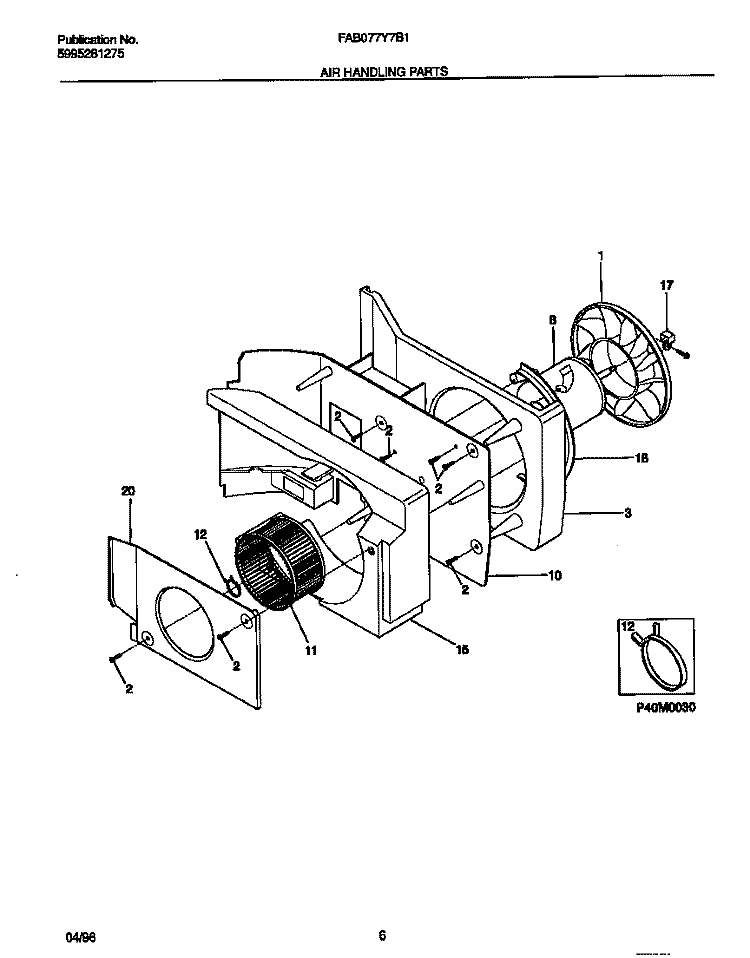 AIR HANDLING PARTS Diagram and Parts List for FAB077Y7B1  Frigidaire Air Conditioner