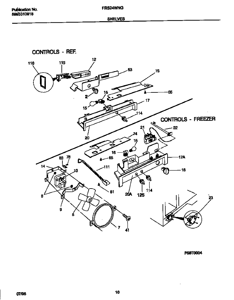 SHELVES Diagram and Parts List for FRS24WNGW0  Frigidaire Refrigerator