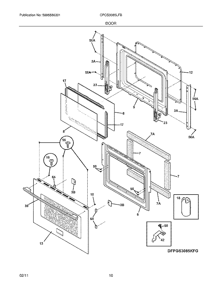 DOOR Diagram and Parts List for CPCS3085LFB  Frigidaire Range