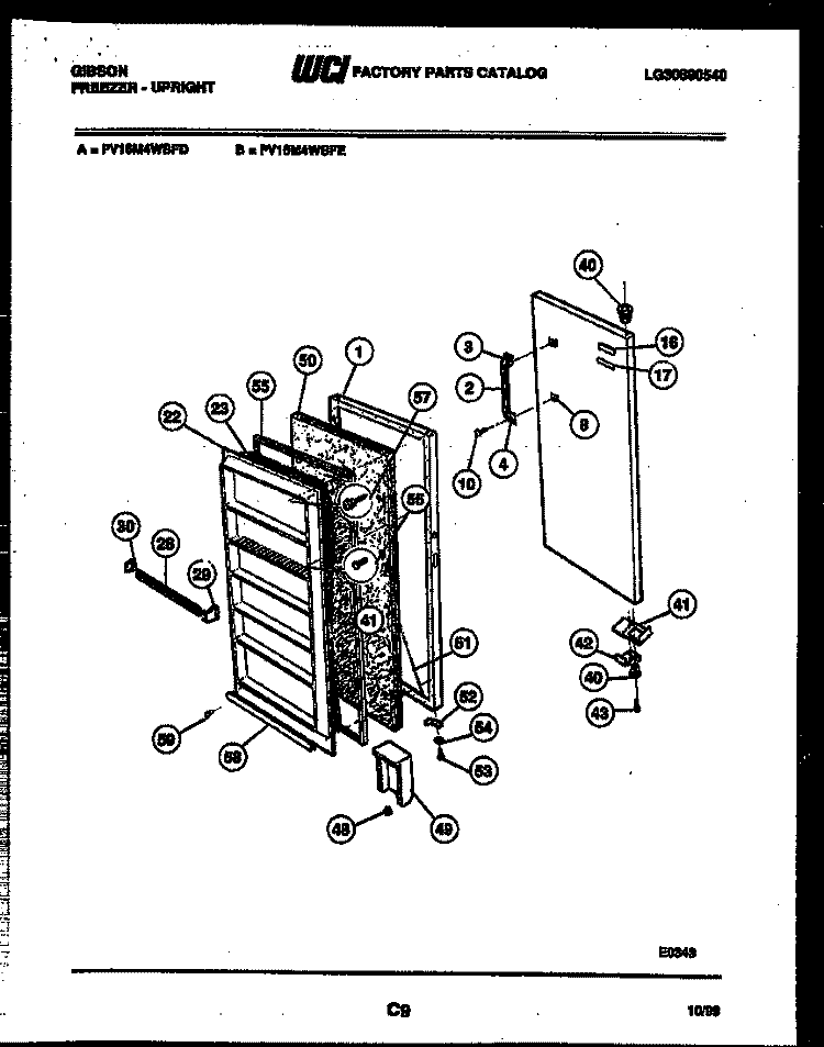 DOOR PARTS Diagram and Parts List for FV16M4WSFD  Gibson Freezer