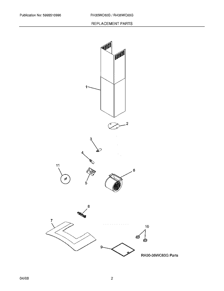 REPLACEMENT PART Diagram and Parts List for RH36WC60GSA  Uni Range Hood