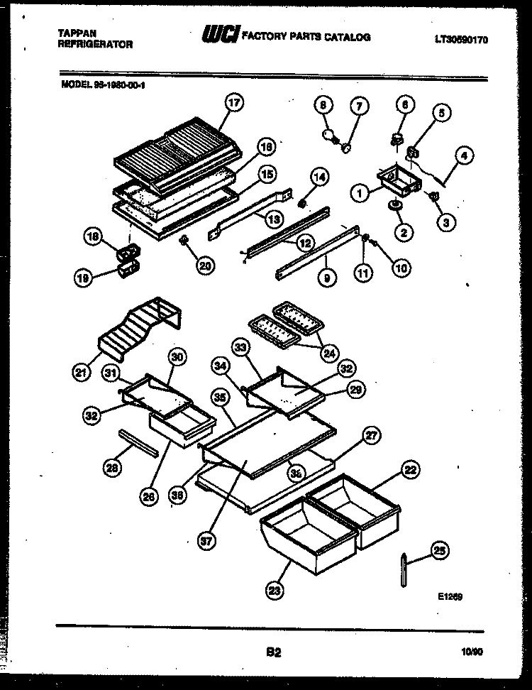SHELVES AND SUPPORTS Diagram and Parts List for 95-1980-23-01  Tappan Refrigerator