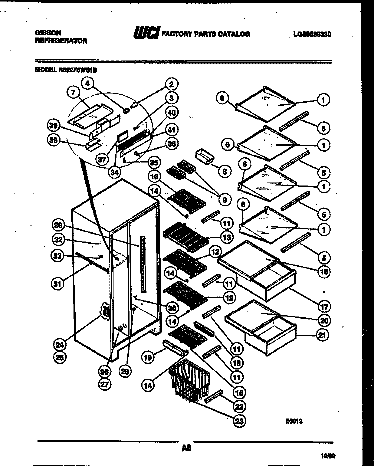 SHELVES AND SUPPORTS Diagram and Parts List for RS22F8WS1B  Gibson Refrigerator