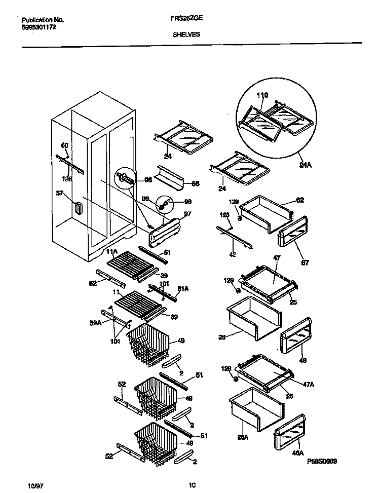SHELVES Diagram and Parts List for FRS26ZGEB4  Frigidaire Refrigerator