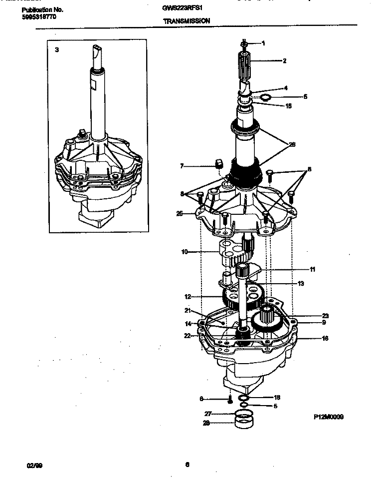 TRANSMISSION Diagram and Parts List for GWS223RFS1  Gibson Washer