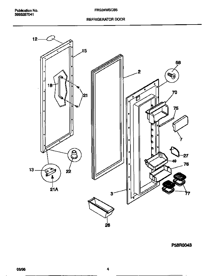 REFRIGERATOR DOOR Diagram and Parts List for FRS24WSCB3  Frigidaire Refrigerator