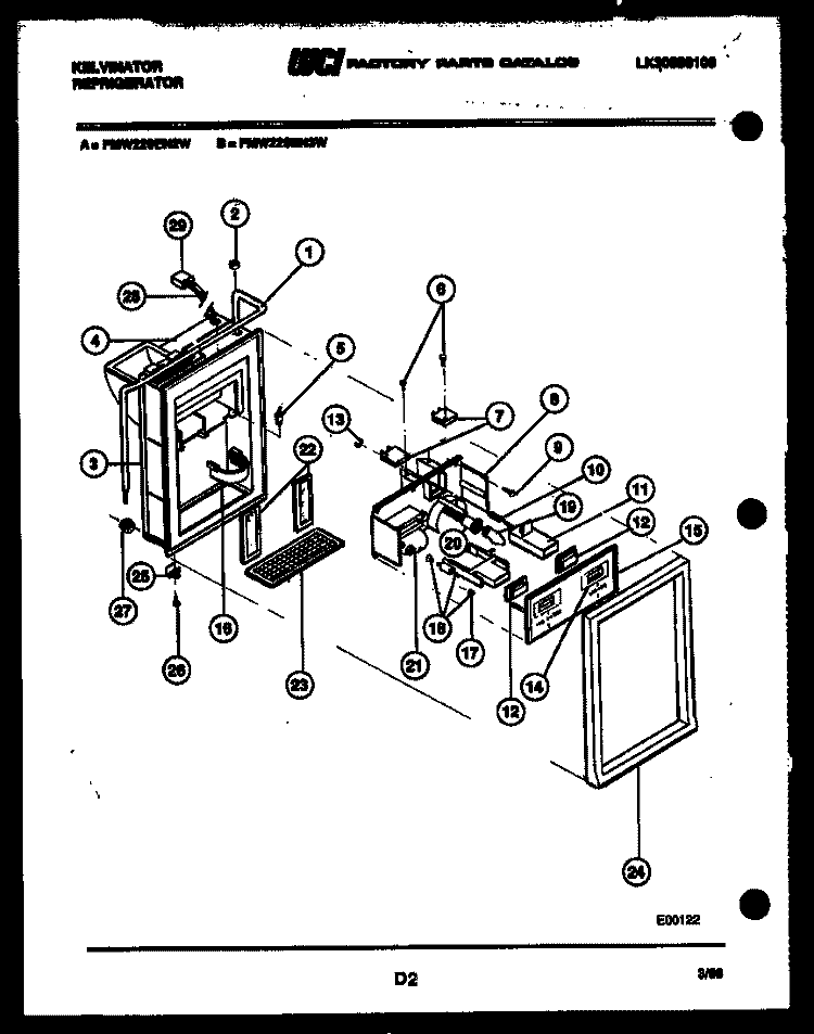 ICE DOOR, DISPENSER, AND WATER TANK Diagram and Parts List for FMW220EN2F  Kelvinator Refrigerator