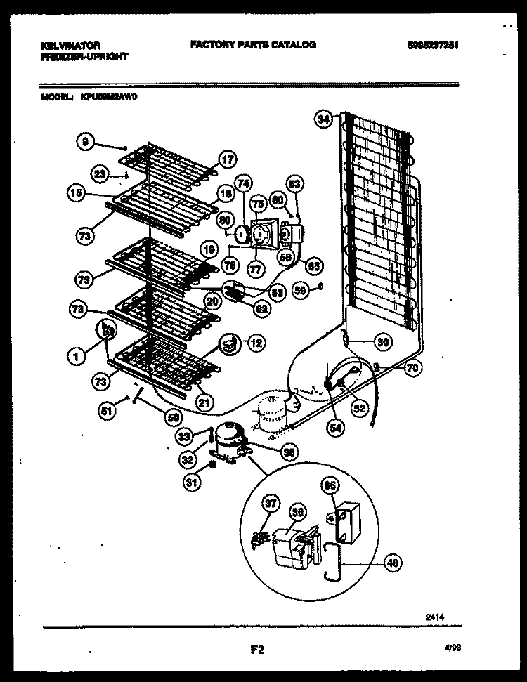 SYSTEM AND ELECTRICAL PARTS Diagram and Parts List for KFU09M2AW0  Kelvinator Freezer