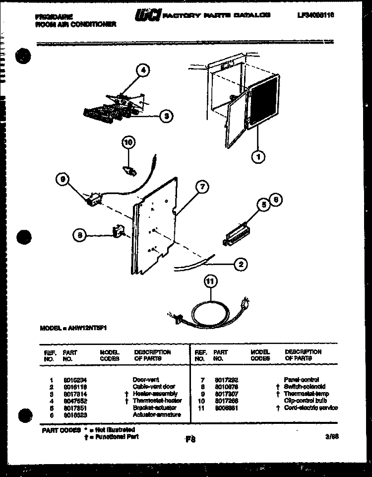 ELECTRICAL PARTS Diagram and Parts List for AHW12NT5F1  Frigidaire Air Conditioner