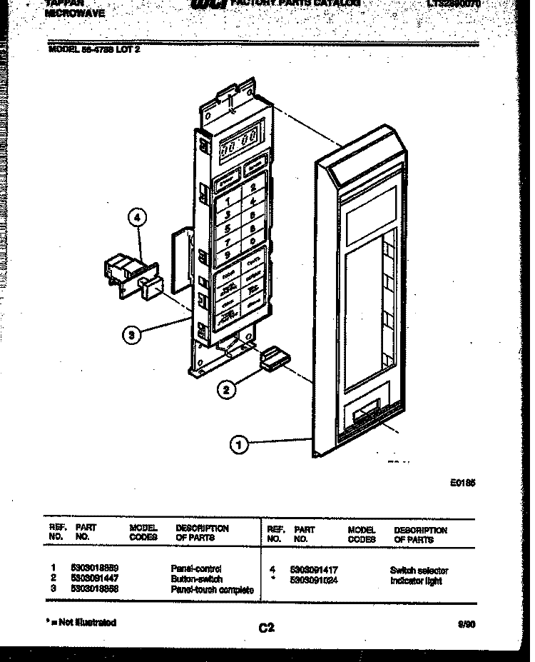 CONTROL PANEL Diagram and Parts List for 56-4788-10-02  Tappan Microwave