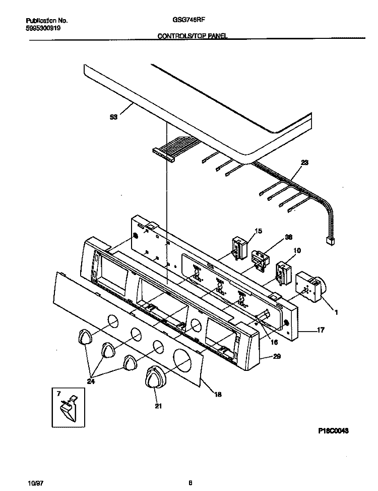 CONTROLS / TOP PANEL Diagram and Parts List for GSG746RFS1  Gibson Dryer