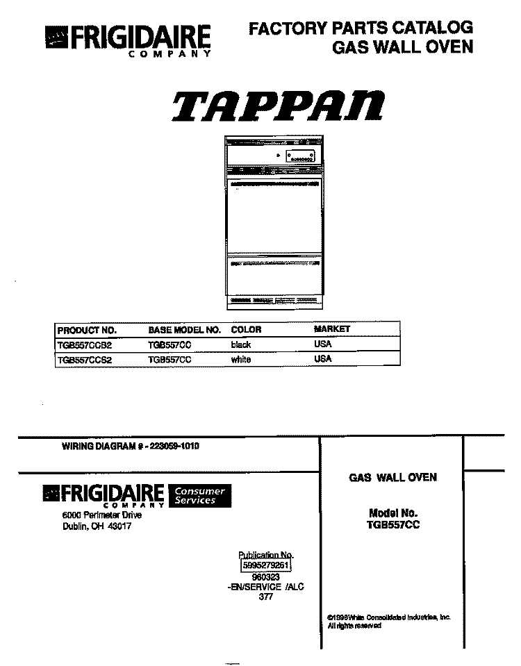 COVER Diagram and Parts List for TGB557CCS2  Tappan Wall Oven