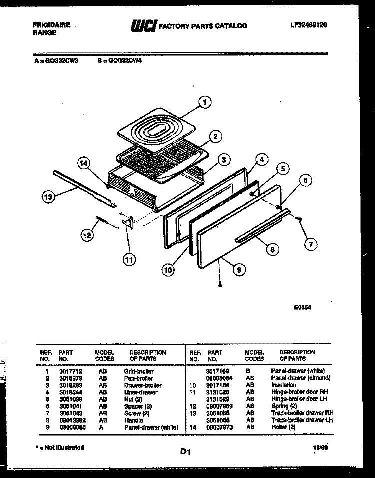 BROILER DRAWER PARTS Diagram and Parts List for GCG32CL3  Frigidaire Range