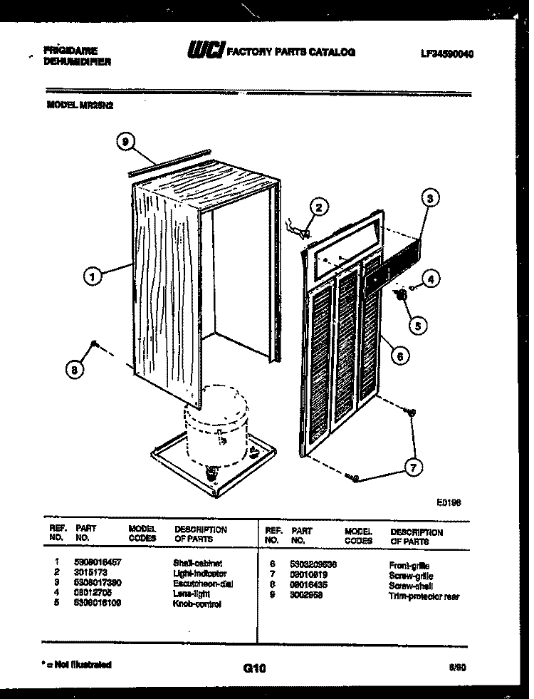 CABINET AND CONTROL PARTS Diagram and Parts List for MR25N2  Frigidaire Dehumidifier