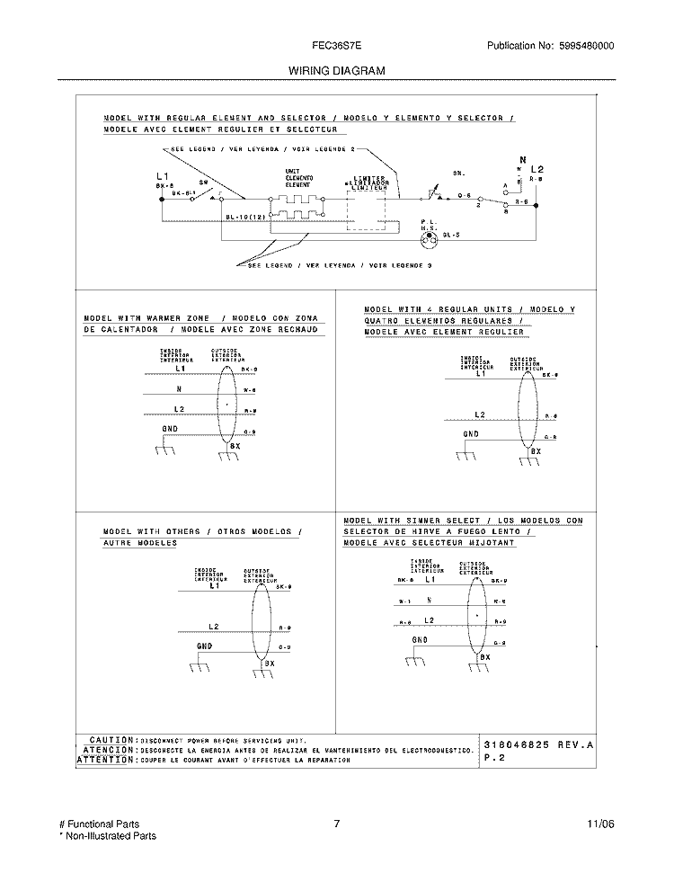 WIRING DIAGRAM Diagram and Parts List for FEC36S7EBB  Frigidaire Cooktop