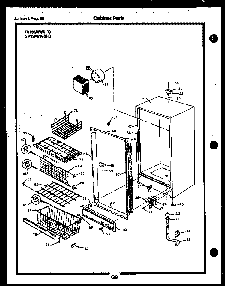 CABINET PARTS Diagram and Parts List for FV10M2WSFA  Frigidaire Freezer