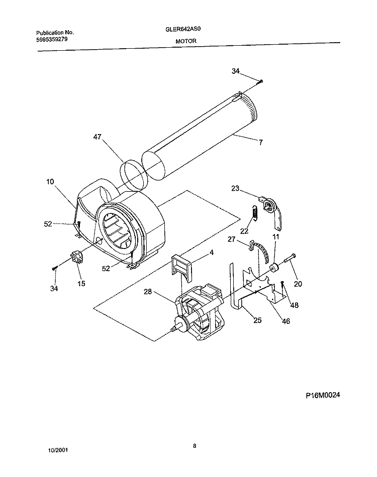 MOTOR, BLOWER Diagram and Parts List for GLER642AS0  Frigidaire Dryer