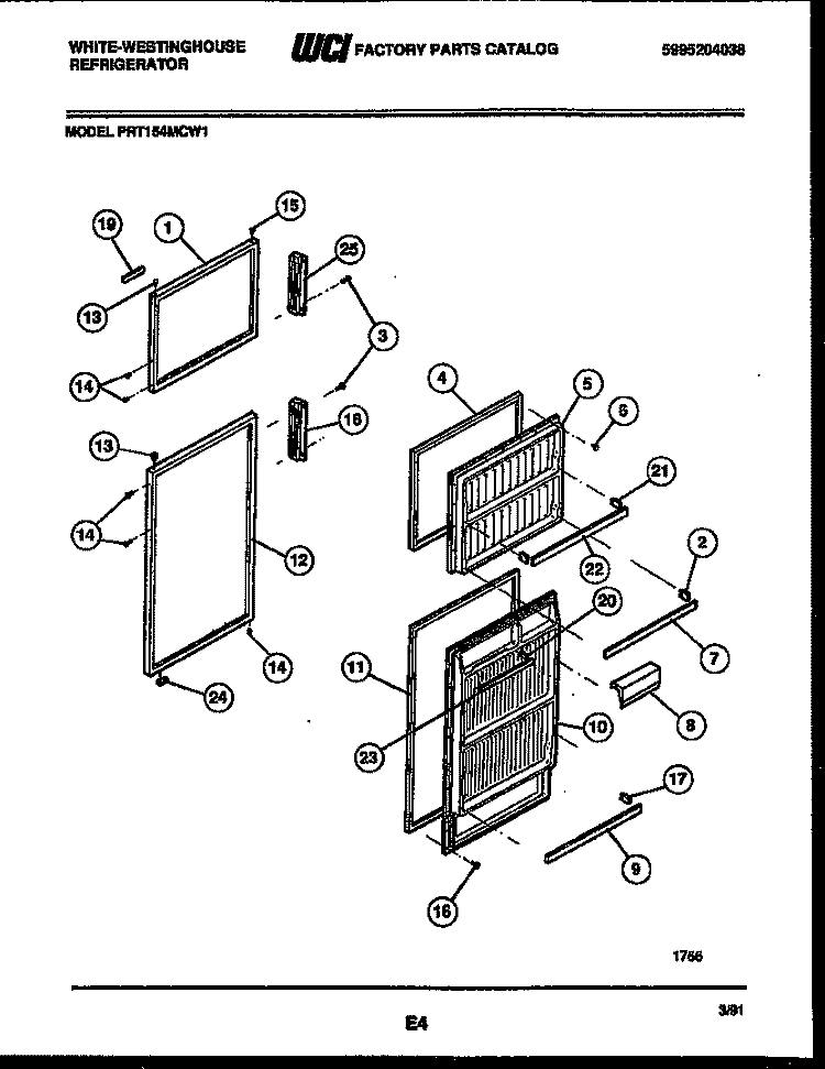 DOOR PARTS Diagram and Parts List for PRT154MCW1  Frigidaire Refrigerator