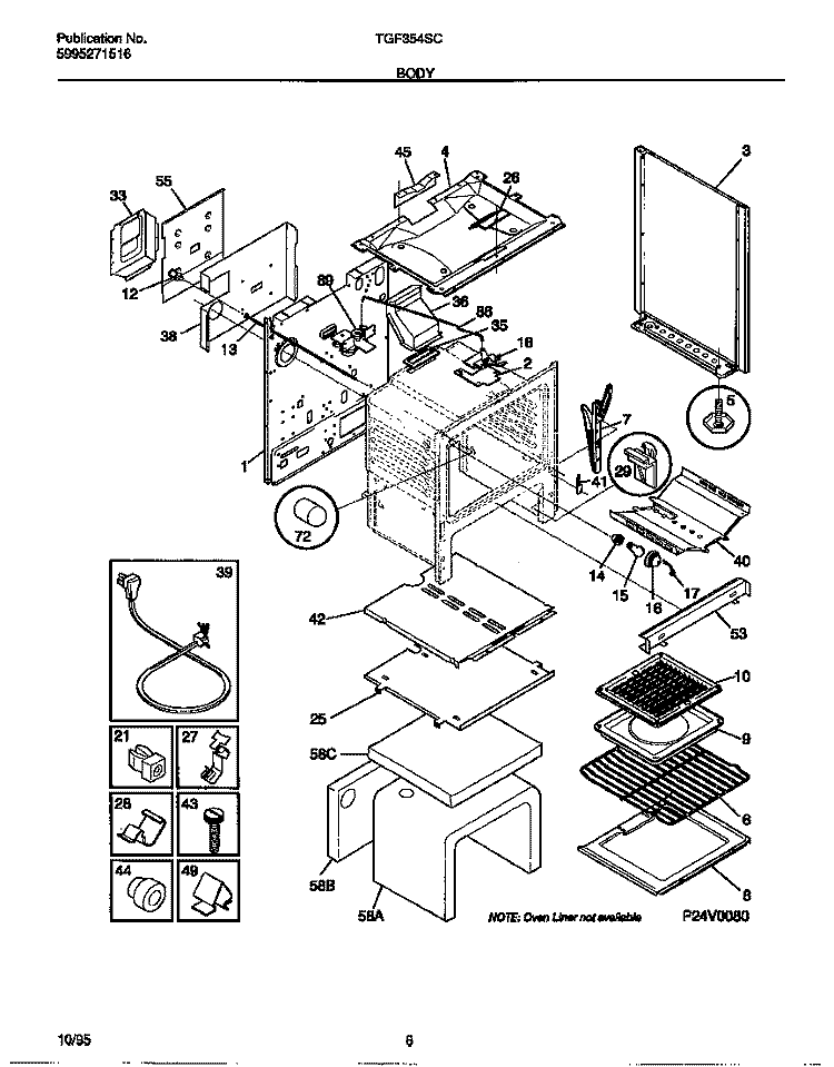 BODY Diagram and Parts List for TGF354SCWA  Tappan Range