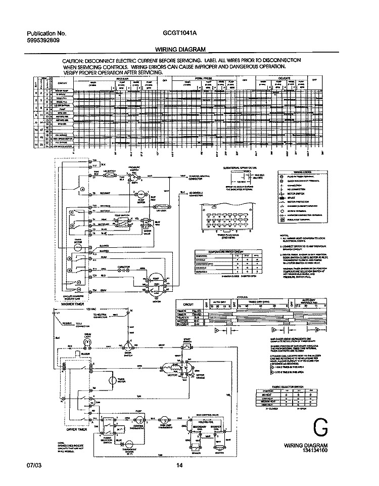 WIRING DIAGRAM Diagram and Parts List for GLGT1041AS2  Frigidaire Washer Dryer Combo