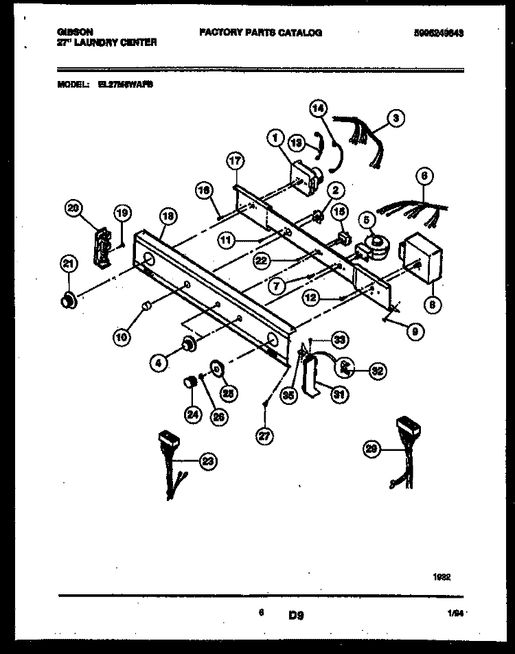 CONSOLE AND CONTROL PARTS Diagram and Parts List for EL27M6WAFB  Gibson Washer Dryer Combo