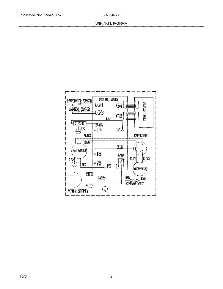 WIRING DIAGRAM Diagram and Parts List for FAA064N7A3  Frigidaire Air Conditioner
