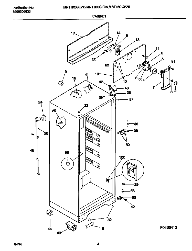 CABINET Diagram and Parts List for MRT16CGEW5  Frigidaire Refrigerator