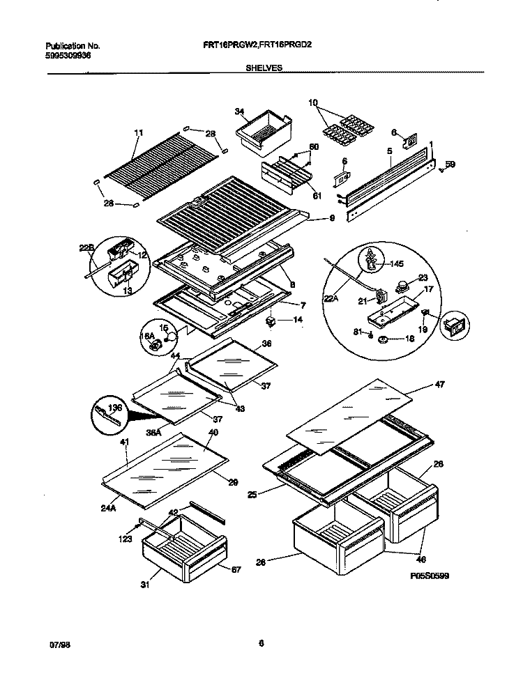 SHELVES Diagram and Parts List for FRT16PRGW2  Frigidaire Refrigerator