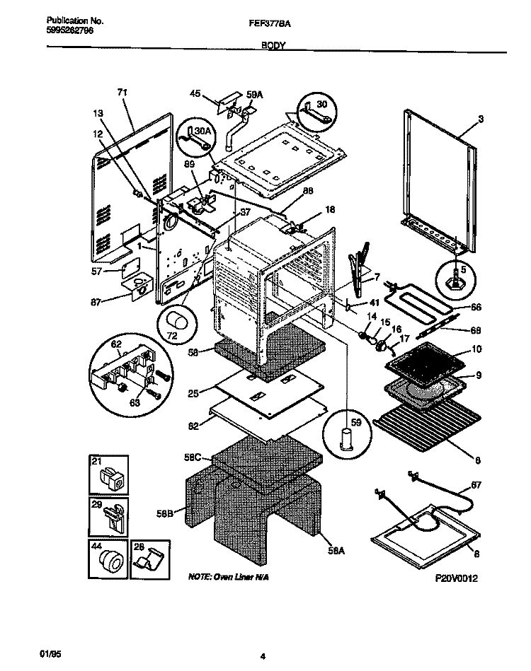 BODY Diagram and Parts List for FEF377BAWB  Frigidaire Range