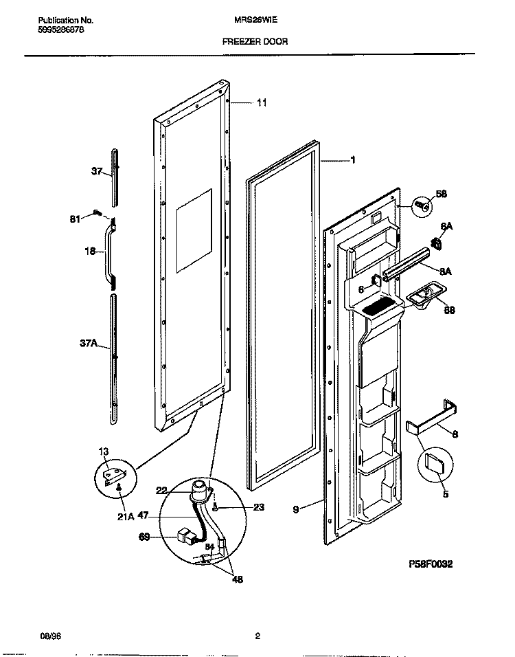 FREEZER DOOR Diagram and Parts List for MRS26WIED1  Frigidaire Refrigerator