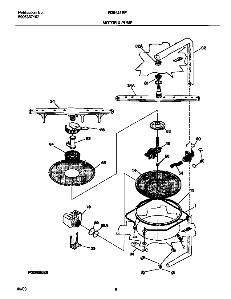 MOTOR Diagram and Parts List for FDB421RFR5  Frigidaire Dishwasher