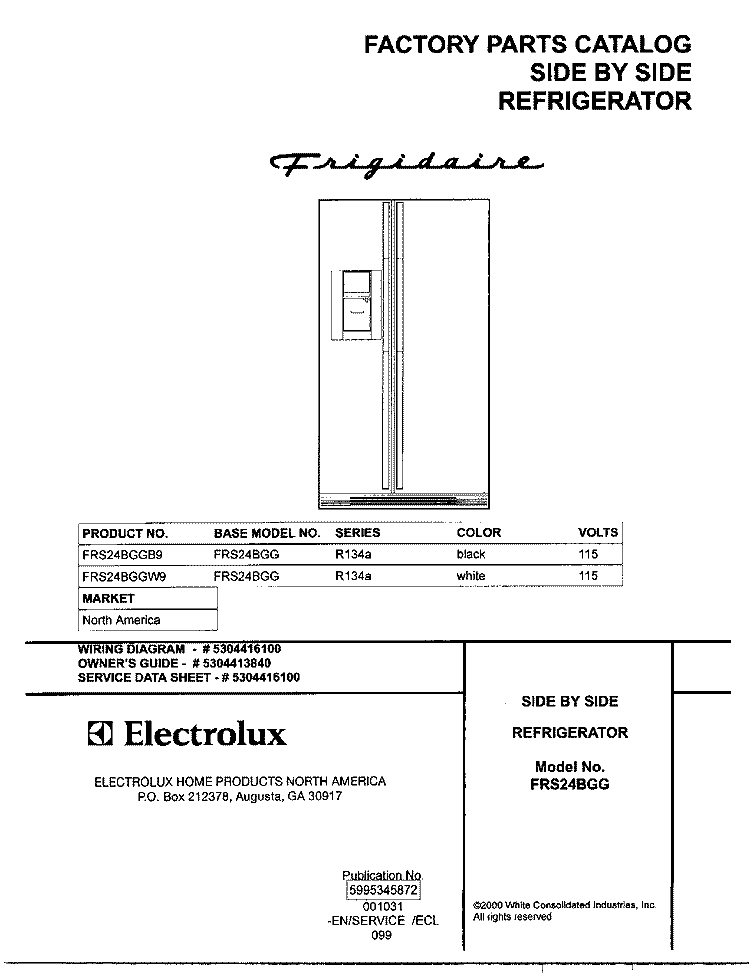 COVER Diagram and Parts List for FRS24BGGW9  Frigidaire Refrigerator