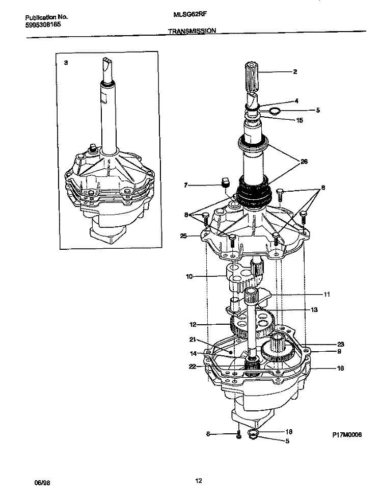 TRANSMISSION Diagram and Parts List for MLSG62RFW1  Frigidaire Washer Dryer Combo