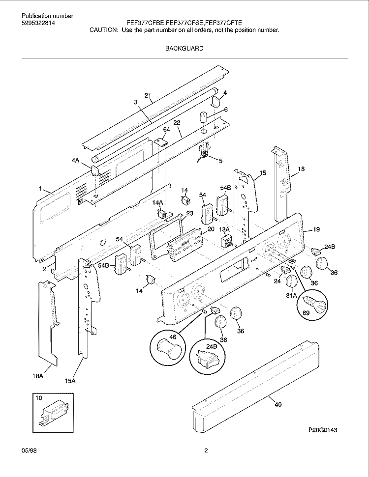 BACKGUARD Diagram and Parts List for FEF377CFBE  Frigidaire Range