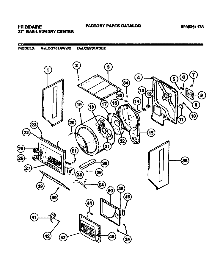 CABINET, DRUM, HEAT DUCT Diagram and Parts List for LCG701ADD2  Frigidaire Washer Dryer Combo