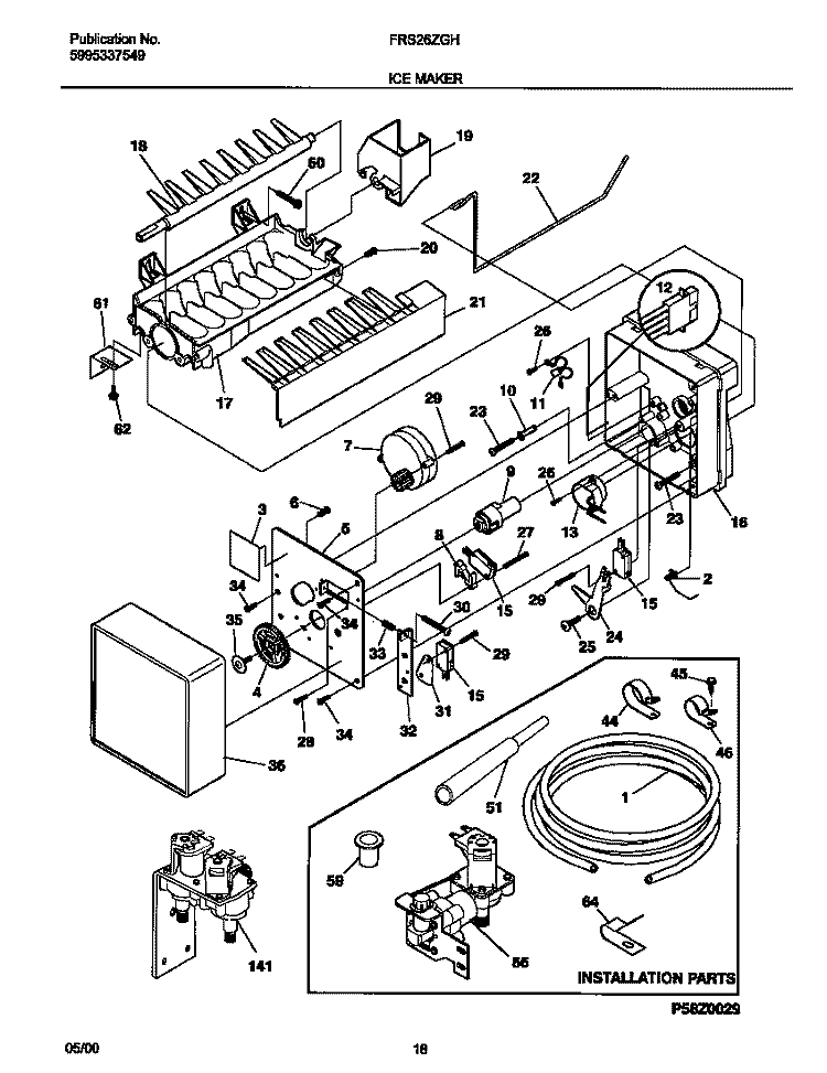 ICE MAKER Diagram and Parts List for FRS26ZGHD3  Frigidaire Refrigerator