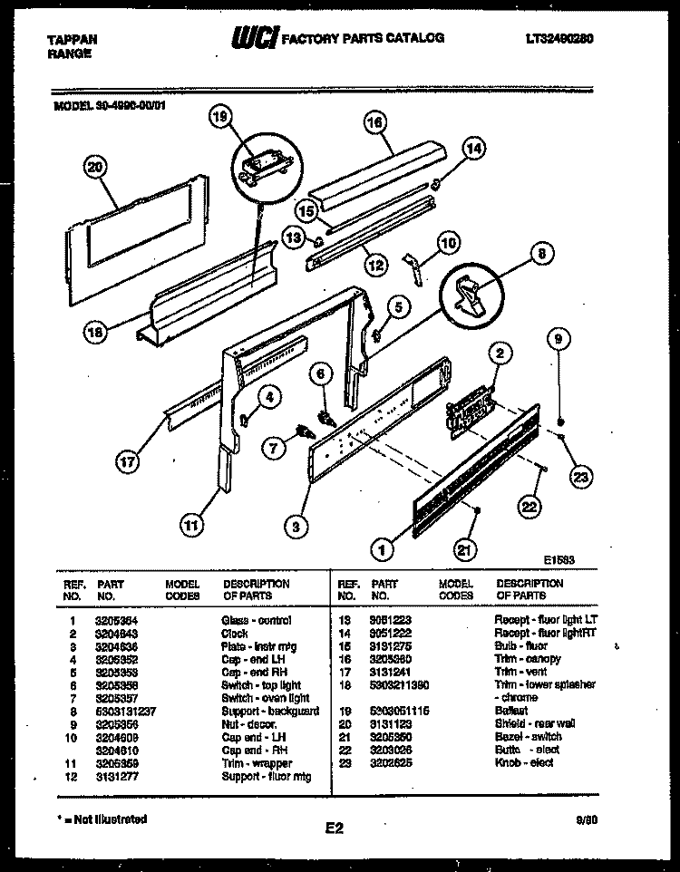 BACKGUARD Diagram and Parts List for 30-4990-00-01  Tappan Range