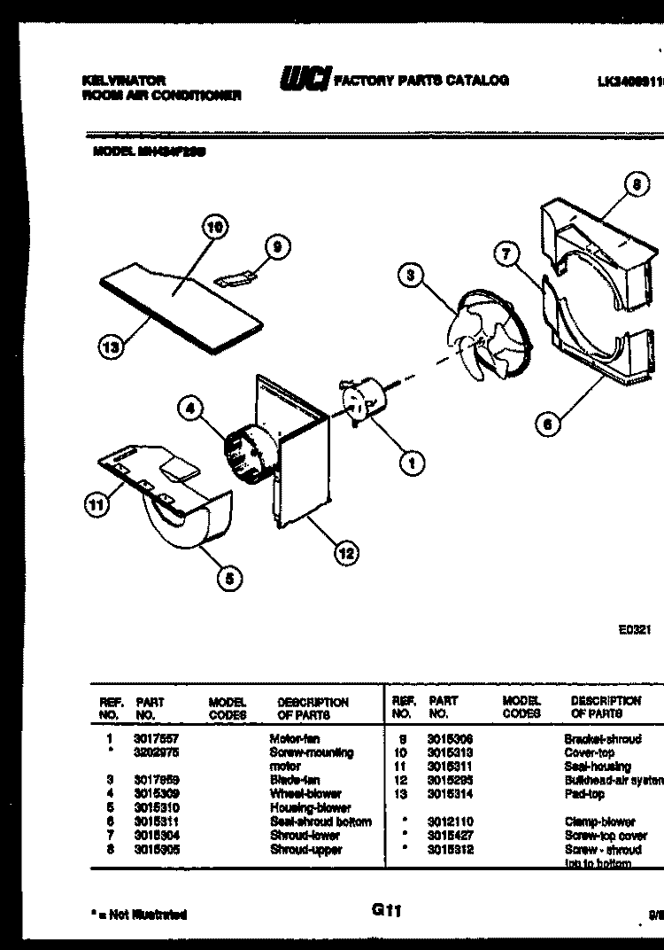 AIR HANDLING PARTS Diagram and Parts List for MH424F2SB  Kelvinator Air Conditioner